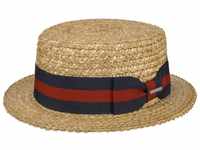 Stetson Boater Weizenstrohhut - Naturfarbener Hut mit blau-rotem Ripsband -