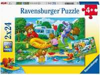 Ravensburger Kinderpuzzle - Familie Bär geht campen - 2x24 Teile Puzzle für Kinder