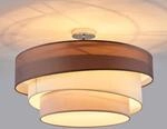 Lindby Textil Deckenleuchte rund 56 cm, Deckenlampe Stoff Braun Wei&szlig; Grau 3x E27