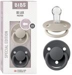 BIBS De Lux Schnuller, 0+ Monate, 2er-Pack, Runder Sauger, Sand/Iron | Silikon 