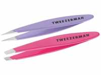 TWEEZERMAN Pinzetten Set Mini Version Schräg und Oval Spitz, Pink Lavendel