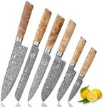 zayiko Kinone Damastmesser-Set | 6-teilig, 8&ndash;20 cm aus 67 Lagen Damaststahl mit