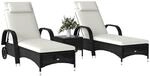 Outsunny Sonnenliege Gartenliege Tisch 3er-Set Gartenm&ouml;bel, Polyrattan+Metall