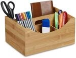 Relaxdays Schreibtischorganizer Bambus, Stiftek&ouml;cher, 4 F&auml;cher, Griff, nat&uuml;rliche