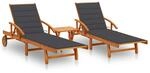 vidaXL 2X Akazienholz Massiv Sonnenliege mit Tisch Auflagen Gartenliege...
