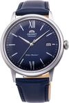 Orient Automatik Herren Armbanduhr aus Edelstahl und Leder in der Farbe Silber-Blau