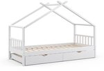 VitaliSpa Hausbett Design, Wei&szlig;, 90x200 cm mit G&auml;stebett, mit Rausfallschutz und