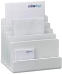 Relaxdays, wei&szlig; Dokumentenhalter Bambus, Briefablage, 5 F&auml;cher Ordnungssystem,