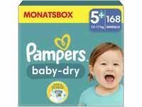 Pampers Windeln Größe 5+ (12-17kg) Baby-Dry, Junior Plus, MONATSBOX, bis zu 12