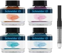 Schneider Tintenfass Pastell Geschenkset (4x Tintenglas 15ml, inkl. Konverter)