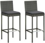 vidaXL Garten-Barhocker mit Kissen 2 STK. Grau Poly Rattan
