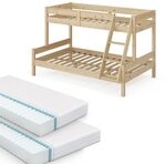 VitaliSpa Etagenbett Everest, Naturholz, 120x200 / 80x200 cm | mit 2 Matratzen,...