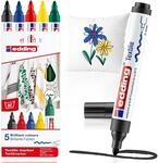 edding 4500 Textilmarker - schwarz, rot, blau, gr&uuml;n, gelb - 5 St&uuml;ck - Rundspitze