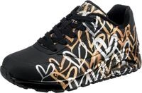Skechers Damen UNO Metallic Love Trainers, Black and Multi Metallic Heart Print