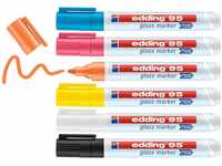 edding 95 Glasmarker - bunte Farben - 6 Stifte - Rundspitze 1,5-3 mm - zum Schreiben