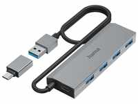 Hama USB-Hub 4 Ports (USB-A und USB-C-Anschluss, mit Netzteil, 4x USB-A für Maus,