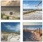 ARTLAND Wanddeko Strandbilder Leinwand Bilder Set 4 tlg. je 40x40 cm Quadratisch
