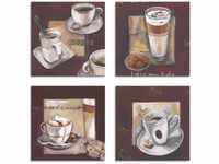 ARTLAND Küchenbilder Leinwandbilder Set 4 teilig je 40x40 cm Quadratisch Kaffee