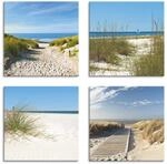 ARTLAND Wanddeko Strandbilder Leinwand Bilder Set 4 tlg. je 40x40 cm Quadratisch