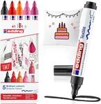 edding 4500 Textilmarker - schwarz, 2x rot, orange, pink - 5 St&uuml;ck - Rundspitze 2-3