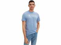 TOM TAILOR Herren Basic T-Shirt mit Print aus Baumwolle, Greyish Mid Blue, L