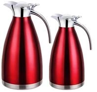 2er Set Thermoskanne 1L + 1,5L Isolierkanne Teekanne Thermosflasche Kaffeekanne Rot