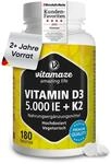 Vitamin D3 K2 5000 IE mit Vitamin K2 MK7 All Trans Form, 2+ Jahre Vorrat, 180