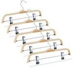Relaxdays Hosenb&uuml;gel Holz 5er Set, verstellbare & gummierte Clips, 360&deg; drehbarer