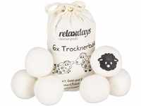 Relaxdays Trocknerbälle XXL, 6 Trocknerkugeln, Filzbälle für Trockner, aus