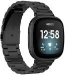 Wigento F&uuml;r Fitbit Versa 4 + 3 / Sense 1 + 2 Stahl Metall Ersatz Armband...