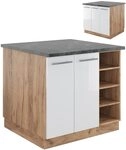 Vicco K&uuml;cheninsel Fame-Line, Wei&szlig; Hochglanz/Goldkraft Eiche, 90 cm ohne