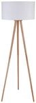 Lindby Stehlampe Dreibein Stoff wei&szlig;, Holz hell mit Fu&szlig;schalter Tripod Textil