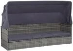vidaXL Sonnenliege Baldachin Poly Rattan Gartenm&ouml;bel Sonneninsel Gartensofa