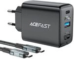 Acefast A17 Wandladeger&auml;t 65W GaN + USB-C Kabel (Schwarz)