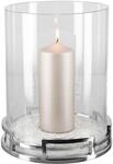 Fink rundes Windlicht 32 cm hoch Stumpenkerzenhalter mit Glas & Edelstahl-Sockel