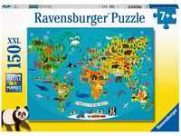Ravensburger Kinderpuzzle - Tierische Weltkarte - 150 Teile Puzzle für Kinder ab 7