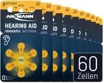 ANSMANN H&ouml;rger&auml;tebatterien Typ 10 gelb PR70 P10 ZL4, 60 St&uuml;ck, German Quality