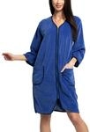 Aquarti Damen Velours Bademantel Morgenmantel Kurz mit Rei&szlig;verschluss, Farbe: Jeans,