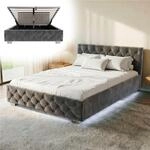 Juskys Polsterbett Nizza 140x200 cm Samt mit Stauraum, LED Beleuchtung &...