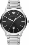 Emporio Armani Herrenuhr, DreizeigerDatumswerk, 43 mm silbernes Edelstahlgeh&auml;use mit
