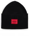 HUGO Herren Xaff 6 Gerippte M&uuml;tze mit rotem Logo-Label Schwarz001 Stck