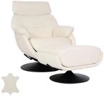 Mendler Relaxsessel mit Hocker HWC-K99 Echtleder/Kunstleder - Creme-wei&szlig; 