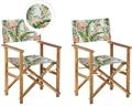 Beliani Gartenstuhl Gr&uuml;n Stoff Akazienholz Zwei Textil (2er Pack) | Holz, Mit