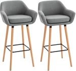HOMCOM Barhocker 2er Set, Barstuhl mit Sitzkissen, Holzbeine, R&uuml;ckenlehne und