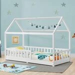 Juskys&reg; Kinderbett Marli 90 x 200 cm mit Rausfallschutz, Lattenrost und Dach -