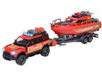 Majorette - Feuerwehrauto mit Boot (33,5 cm) - Land Rover Spielzeugauto aus Metall