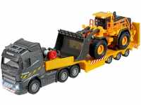 Majorette - Volvo Baustellen-Truck mit Radlader – Spielzeug-LKW mit Auflieger und