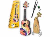 Ortega Guitars Sopran Ukulele bunt - Linkshänder - Keiki K2 - Starterkit inklusive