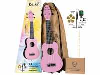 Ortega Guitars Sopran Ukulele rosa - Keiki K2 - Starterkit inklusive Tuner, Gurt, 5
