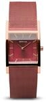 BERING Damen Quarz Uhr | Armbanduhr 26 mm ros&eacute;goldenes Edelstahlgeh&auml;use und rotes